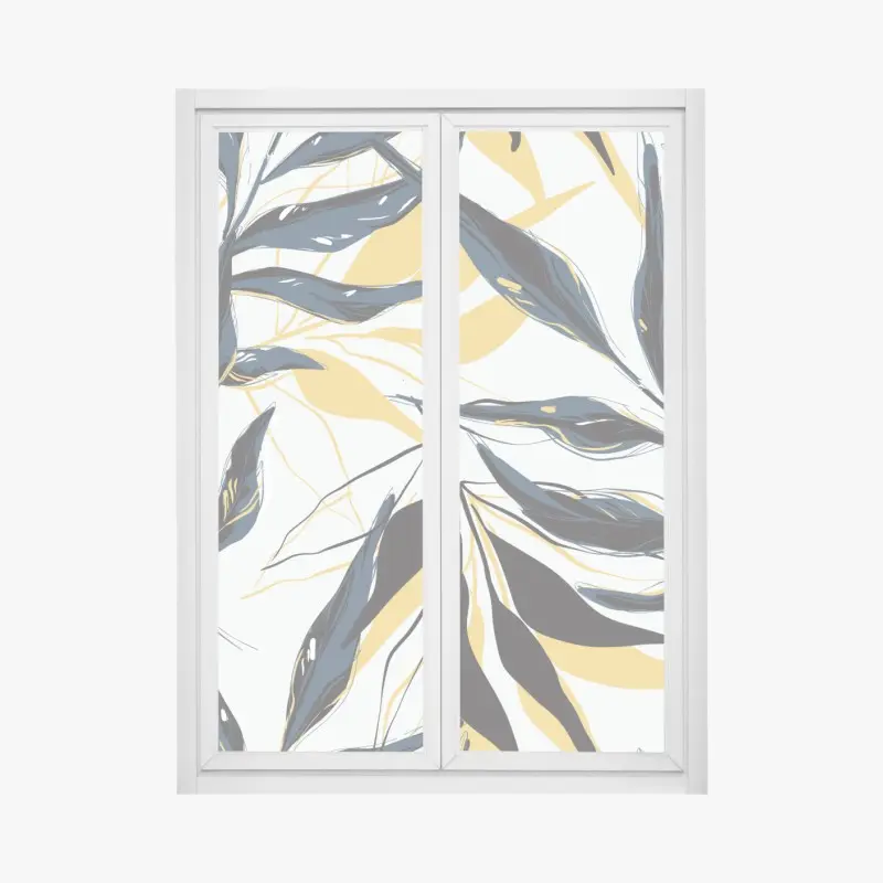 Fensteraufkleber marineblaue und goldene botanische blattkomposition