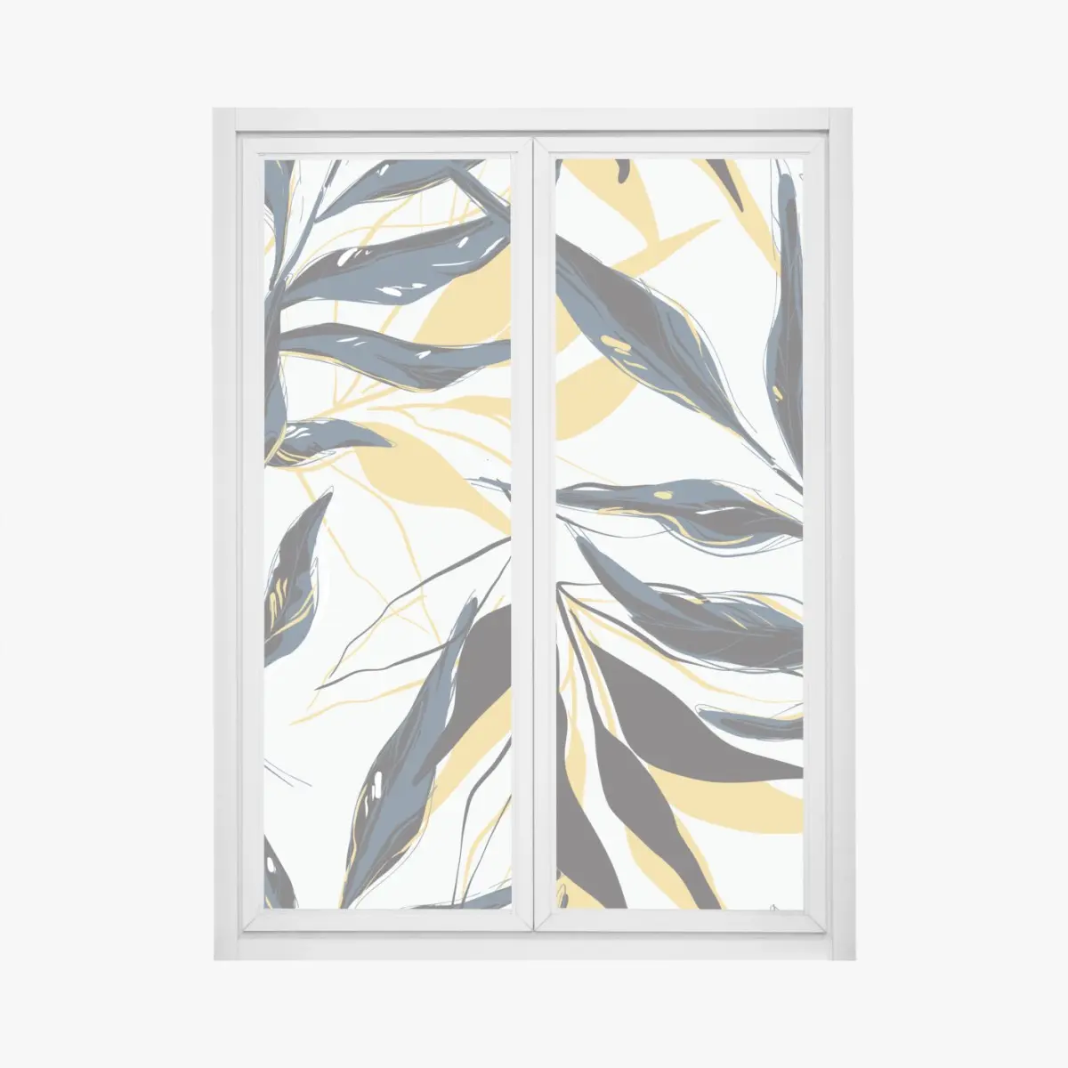 Fensteraufkleber marineblaue und goldene botanische blattkomposition – Pixers®
