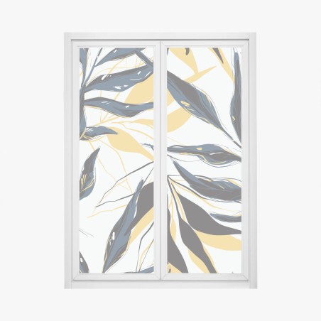 Fensteraufkleber marineblaue und goldene botanische blattkomposition – Pixers®