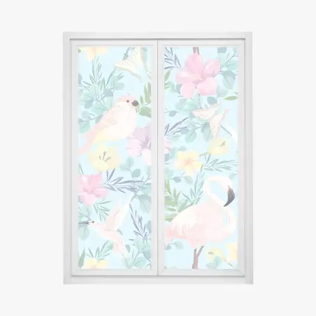 Fensteraufkleber pastell tropisches vögel- und blumenmuster – Pixers®