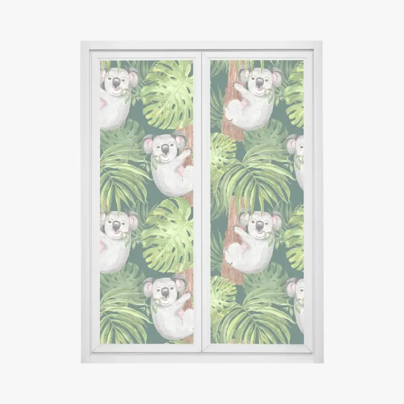Fensteraufkleber niedliches aquarell-koala-muster mit tropischen blättern