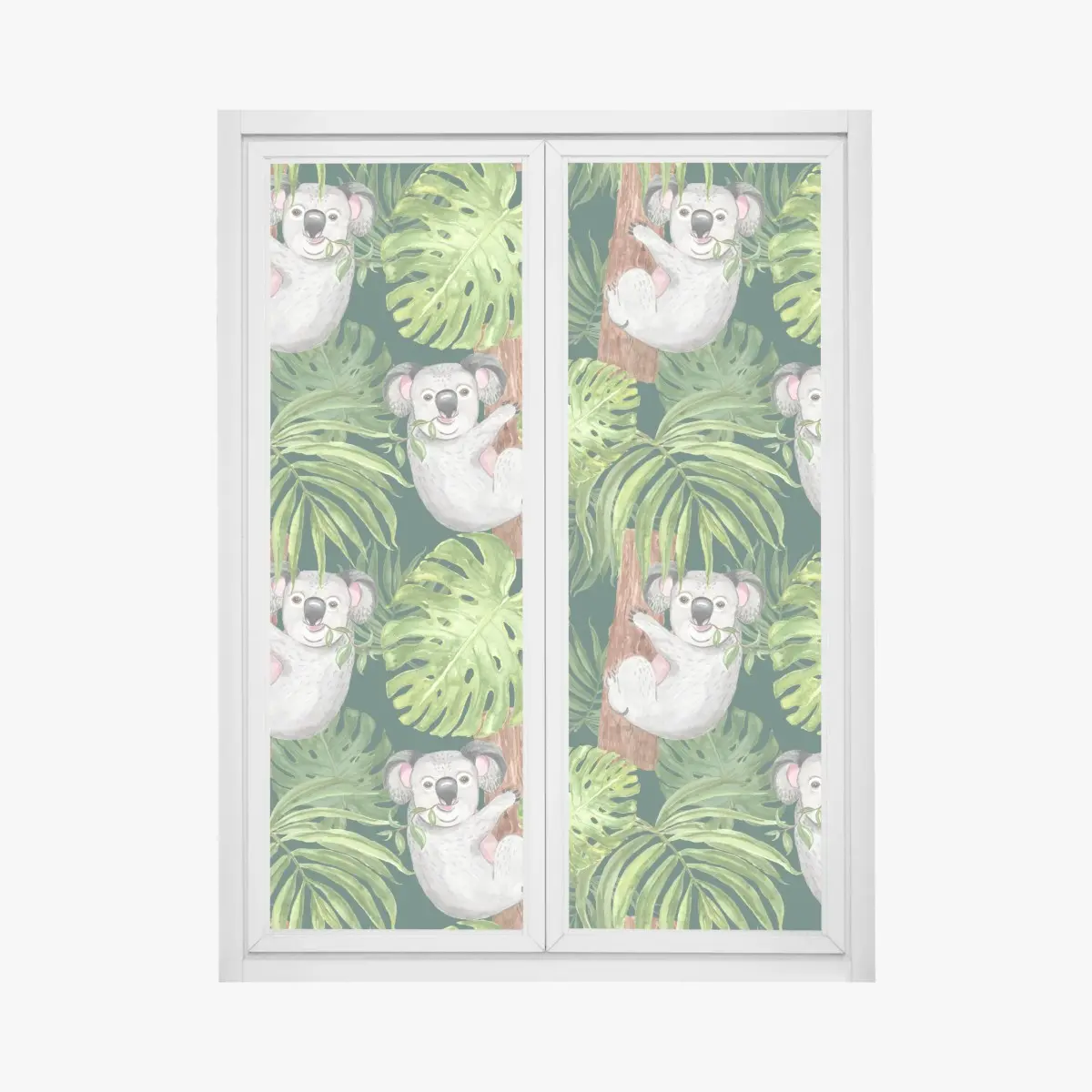 Fensteraufkleber niedliches aquarell-koala-muster mit tropischen blättern – Pixers®