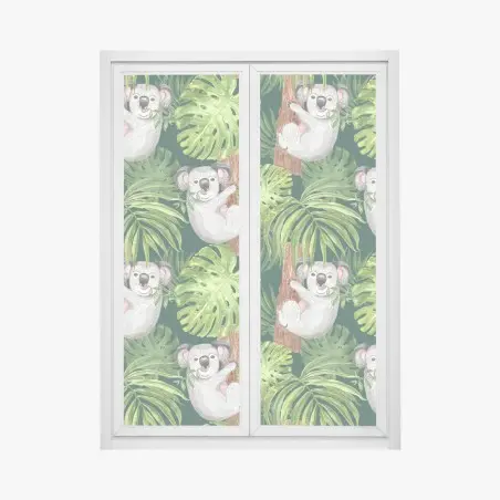 Fensteraufkleber niedliches aquarell-koala-muster mit tropischen blättern – Pixers®