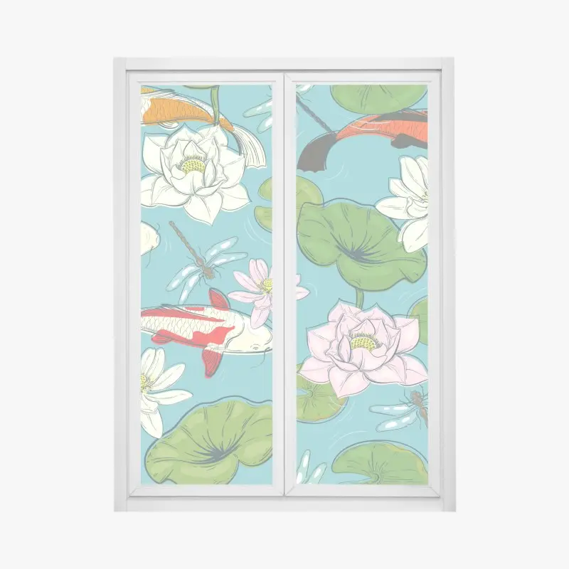 Fensteraufkleber ruhiger koi-teich mit lotuspflanzen