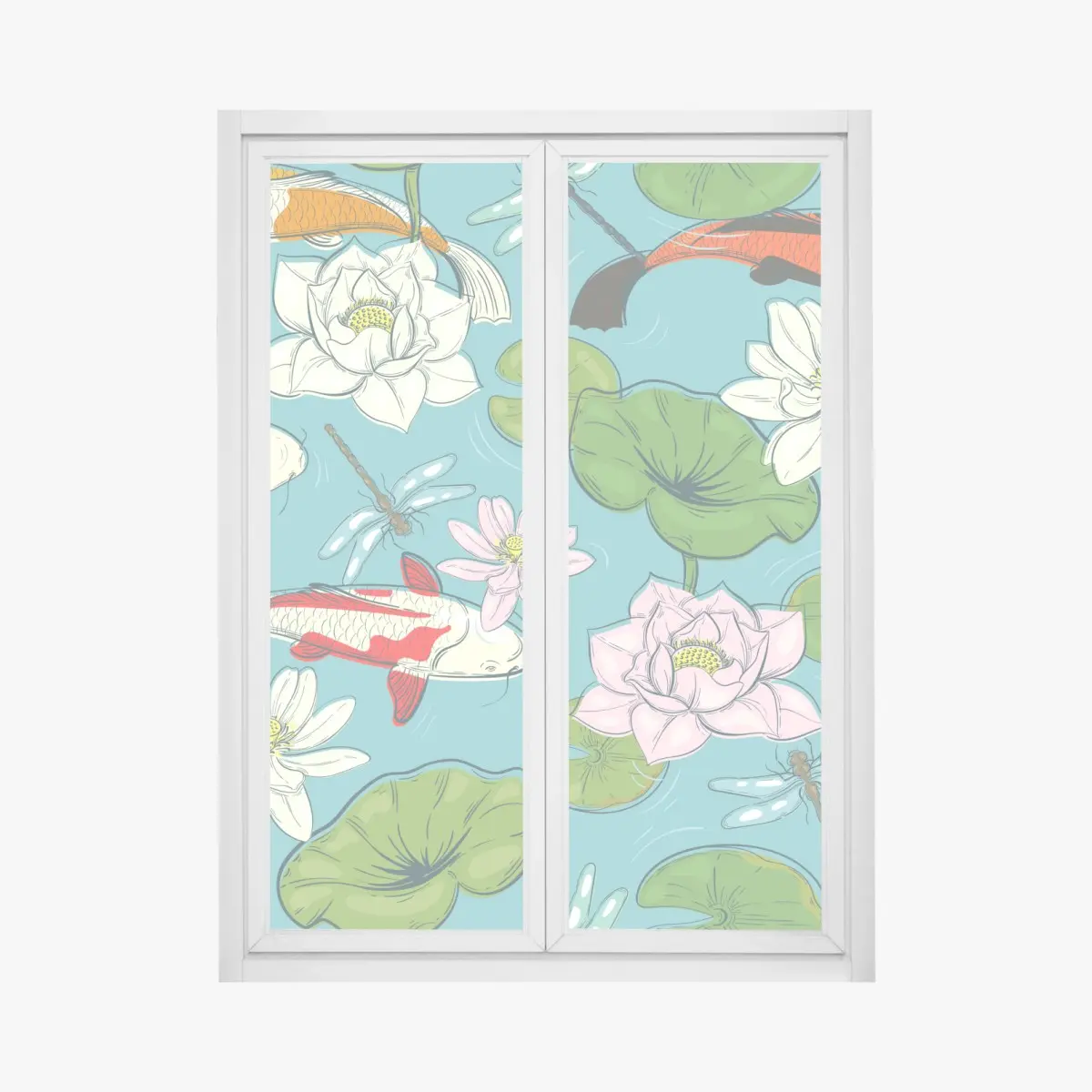 Fensteraufkleber ruhiger koi-teich mit lotuspflanzen – Pixers®