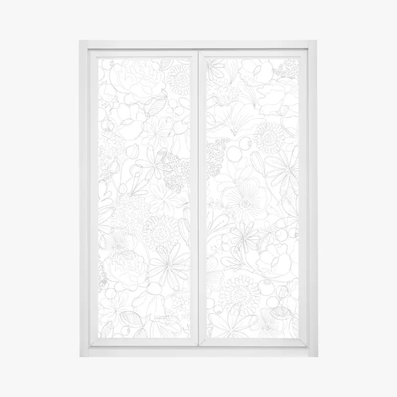 Fensteraufkleber zartes handgezeichnetes blumenlinienmuster