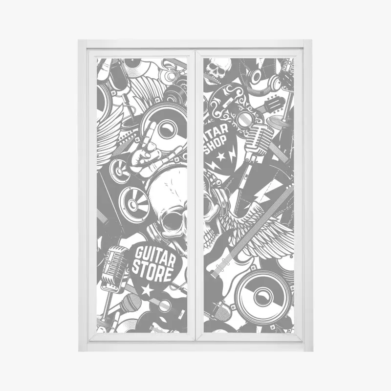 Fensteraufkleber rock-collage mit schädel und gitarre