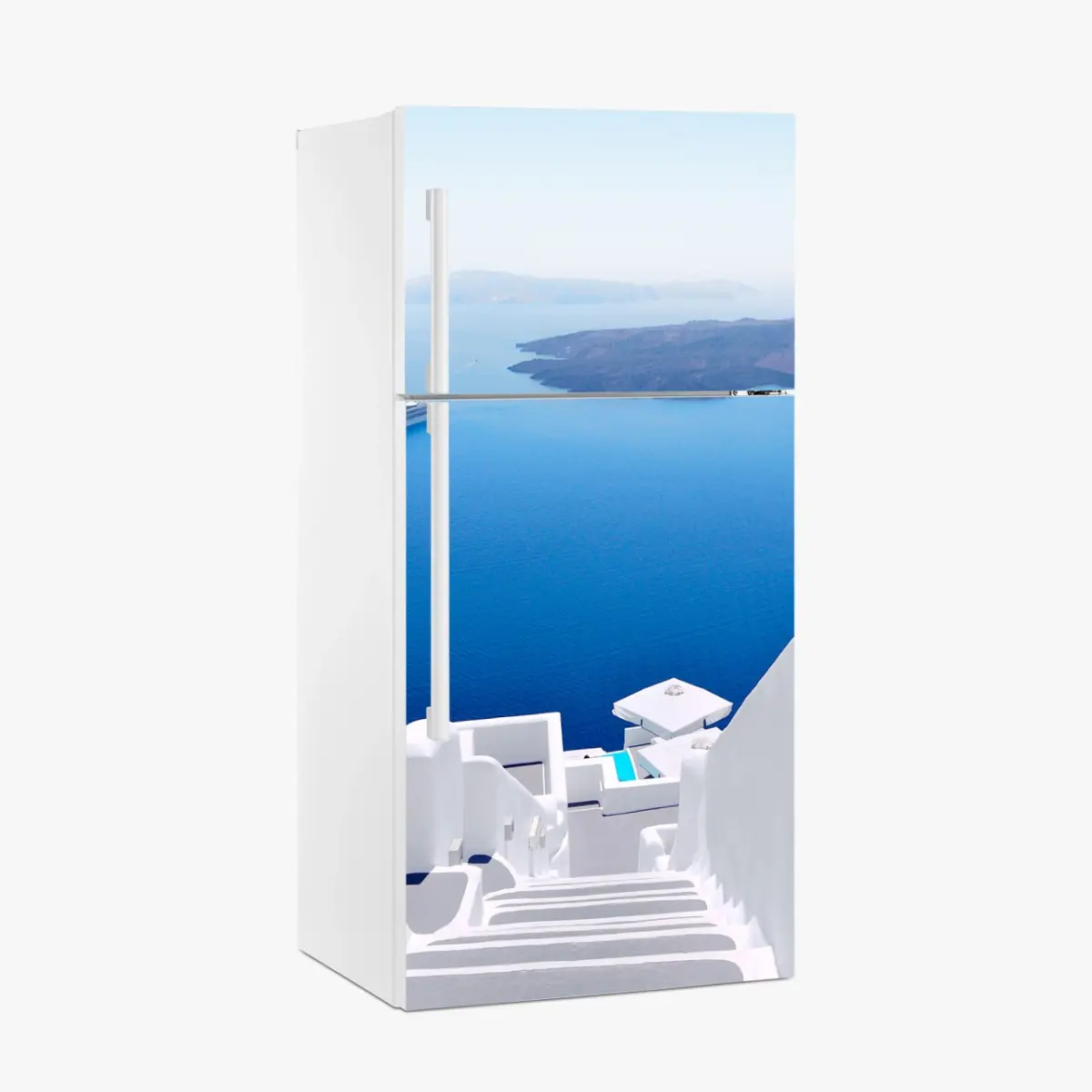 Kühlschrankaufkleber Santorini weiße treppen zum meer – Pixers®