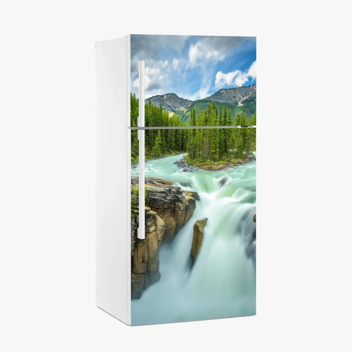 Kühlschrankaufkleber neblige flussklamm bei Upper Sunwapta Falls, Jasper National Park – Pixers®
