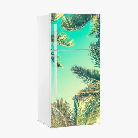 Kühlschrankaufkleber vintage türkis palmenhimmel – Pixers®