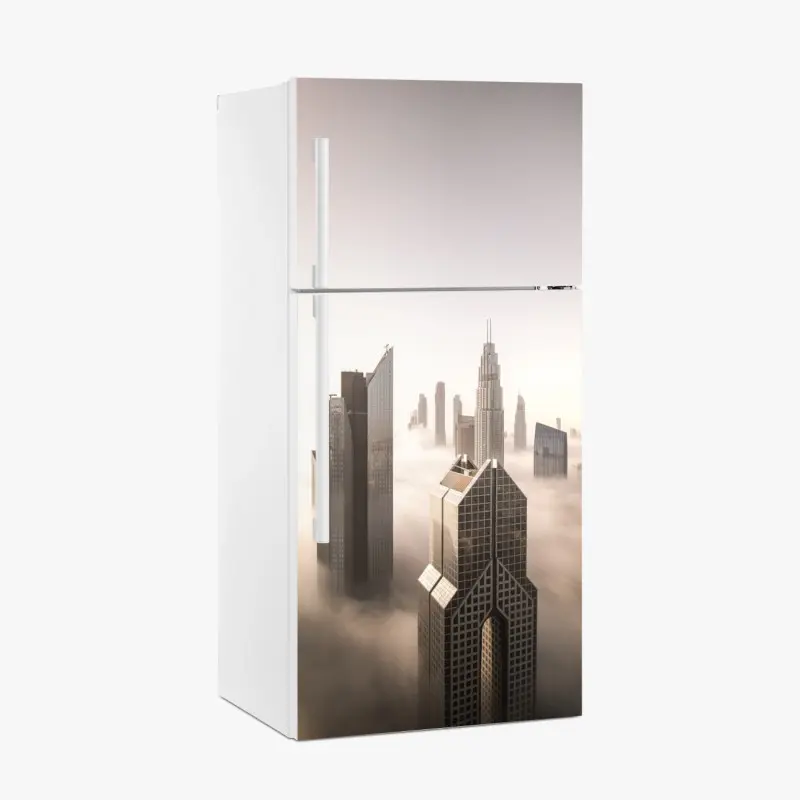 Kühlschrankaufkleber neblige Dubai skyline über den wolken