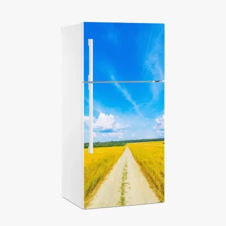 Kühlschrankaufkleber goldene wiese unter weitem blauem himmel – Pixers®