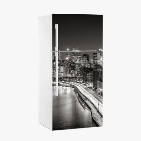 Kühlschrankaufkleber monochrome stadtsilhouette bei nacht – Pixers®