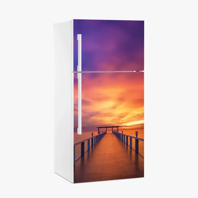 Kühlschrankaufkleber sonnenuntergang am steg am strand