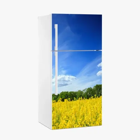 Kühlschrankaufkleber polnisches rapsfeld unter blauem himmel – Pixers®