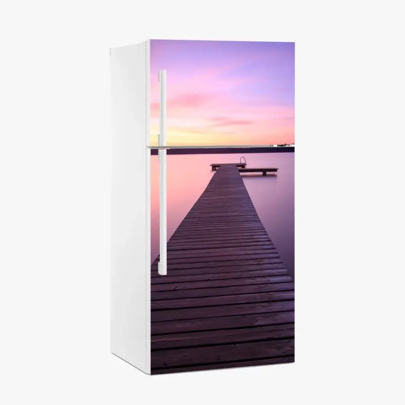 Kühlschrankaufkleber ruhiger pastellsonnenuntergang am see mit steg