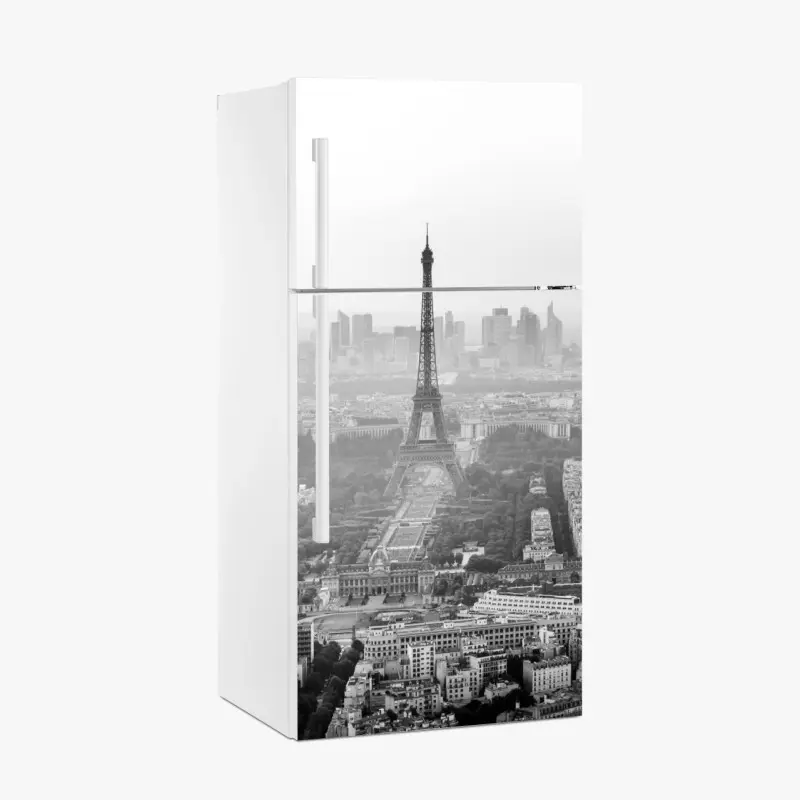 Kühlschrankaufkleber elegante Eiffelturm luftaufnahme in graustufen