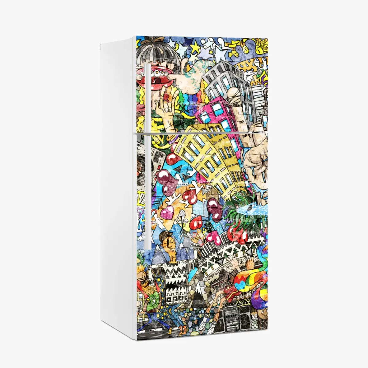 Kühlschrankaufkleber farbenfrohes urbanes musikmural – Pixers®