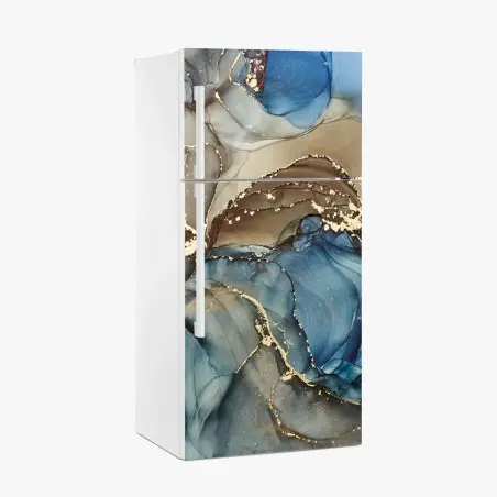 Kühlschrankaufkleber blaue und goldene flüssige abstraktion – Pixers®