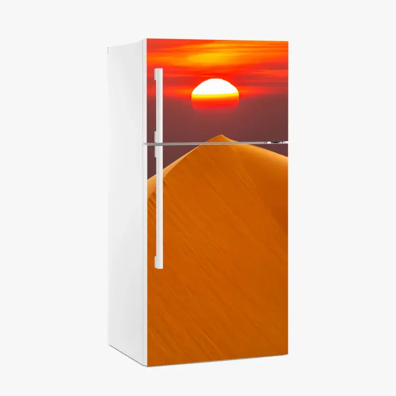 Kühlschrankaufkleber goldener sonnenuntergang über sanddünen