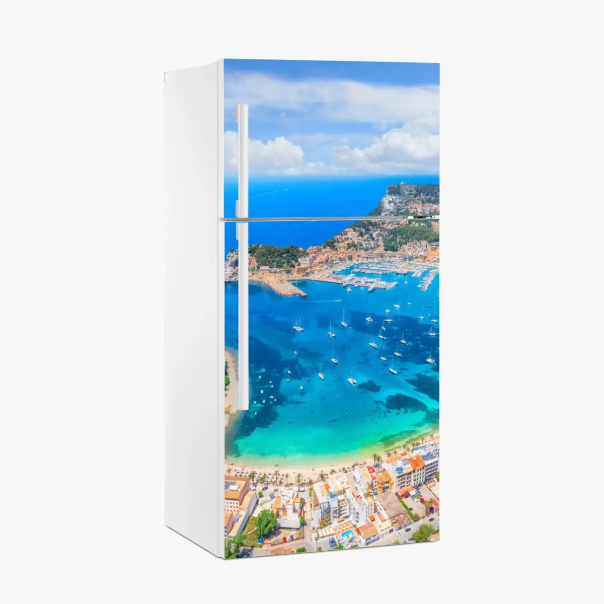 Kühlschrankaufkleber luftaufnahme der bucht von Port de Sóller – Pixers®