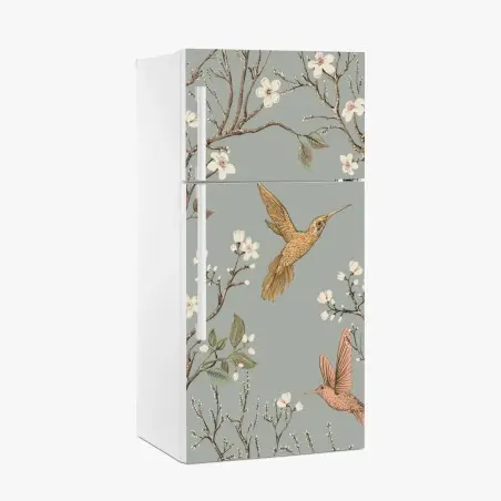 Kühlschrankaufkleber vintage-muster mit kolibris und blüten – Pixers®