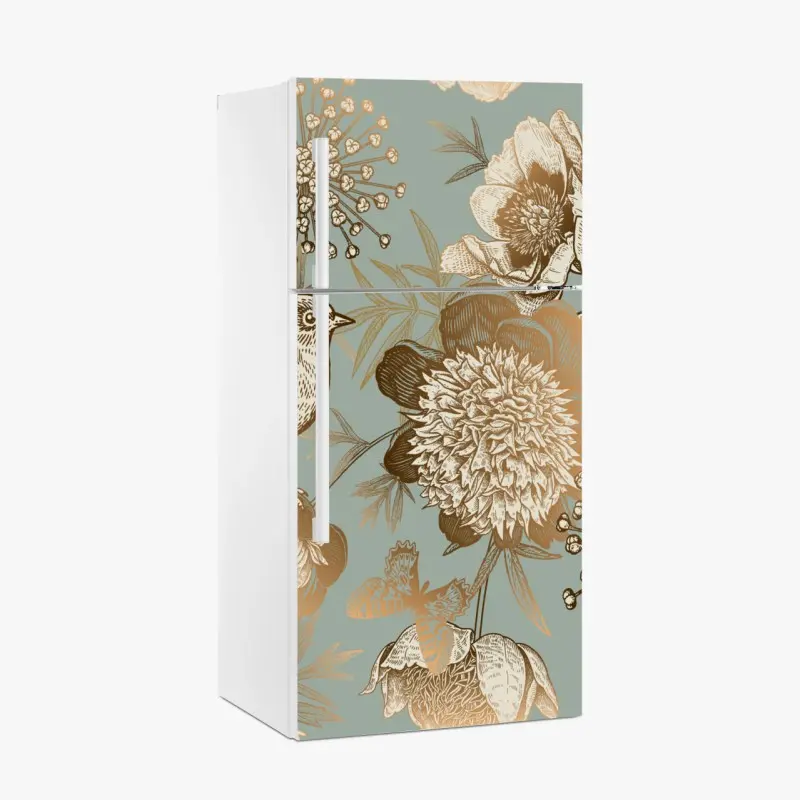 Kühlschrankaufkleber vintage botanisches blumenmotiv mit vogel
