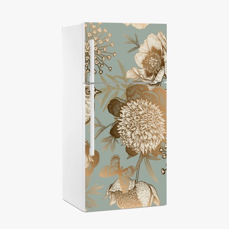 Kühlschrankaufkleber vintage botanisches blumenmotiv mit vogel – Pixers®