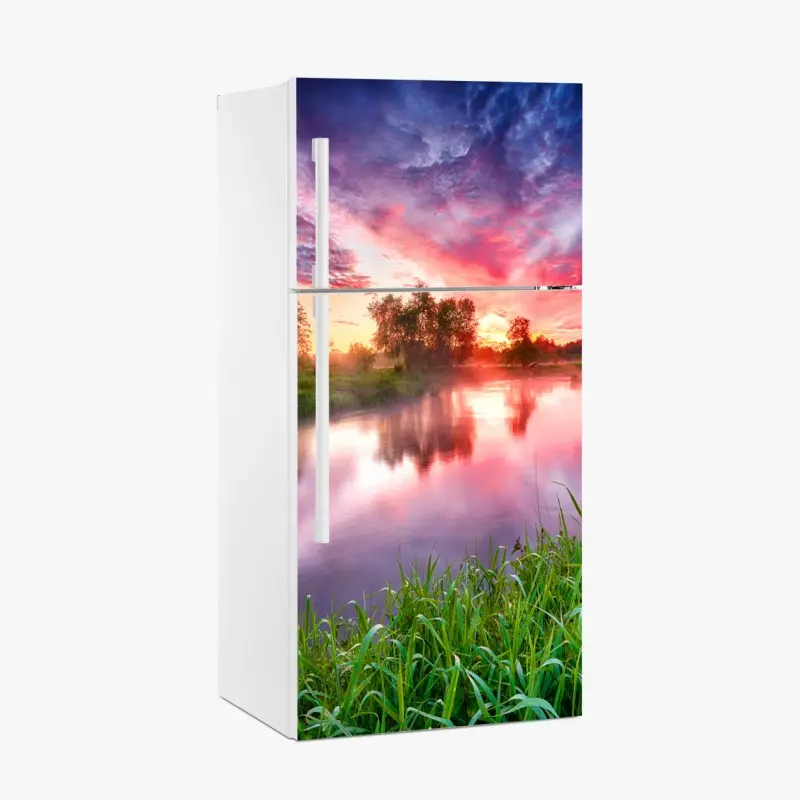 Kühlschrankaufkleber ruhiger sommer sonnenaufgang am flussufer