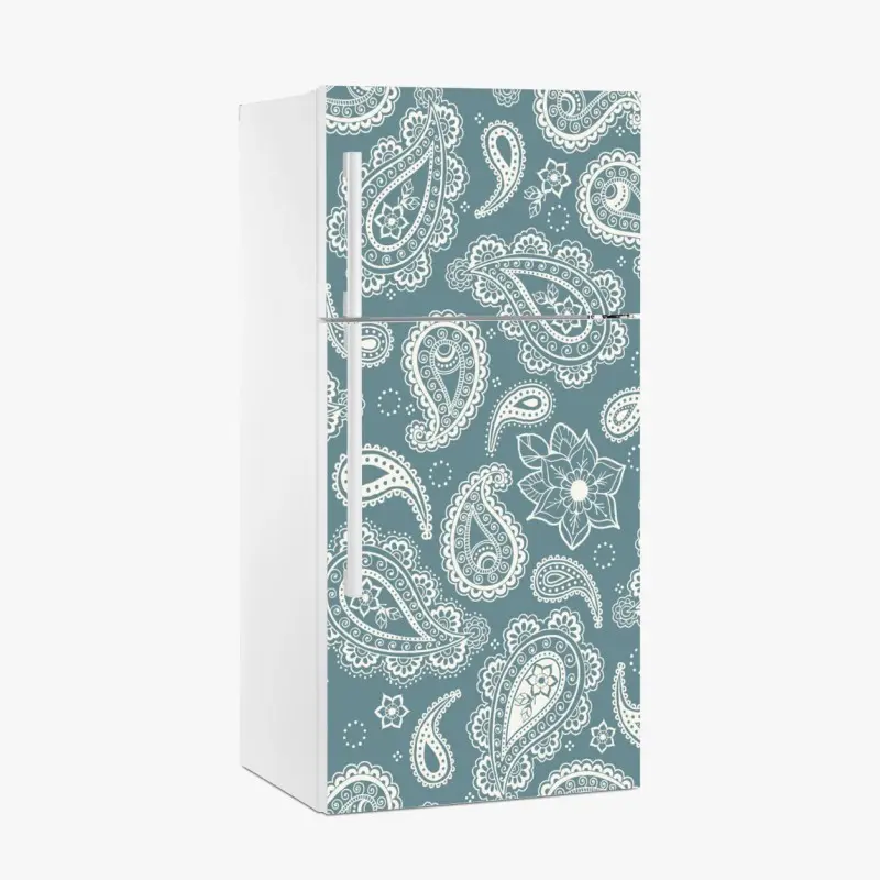 Kühlschrankaufkleber türkis paisley muster mit blumendetails