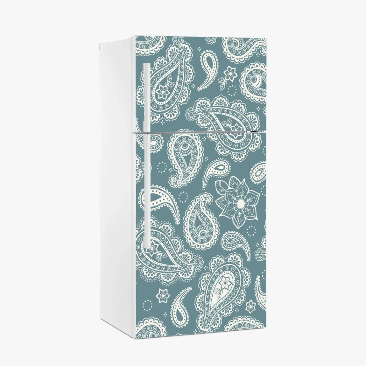 Kühlschrankaufkleber türkis paisley muster mit blumendetails – Pixers®