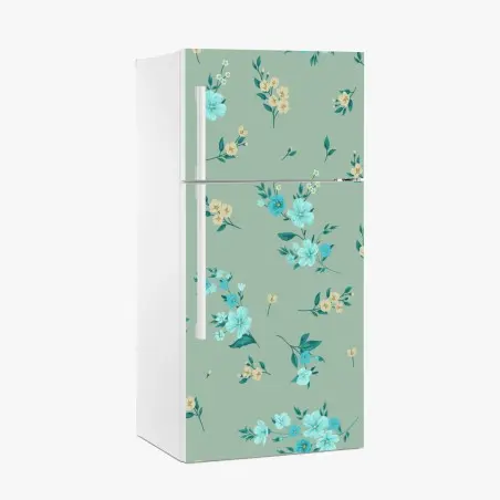 Kühlschrankaufkleber pastell türkis blumenmuster auf salbeigrünem hintergrund – Pixers®