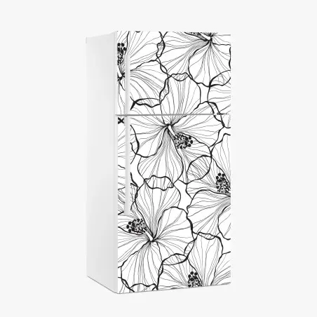 Kühlschrankaufkleber schwarzweißes hibiskus line art muster – Pixers®