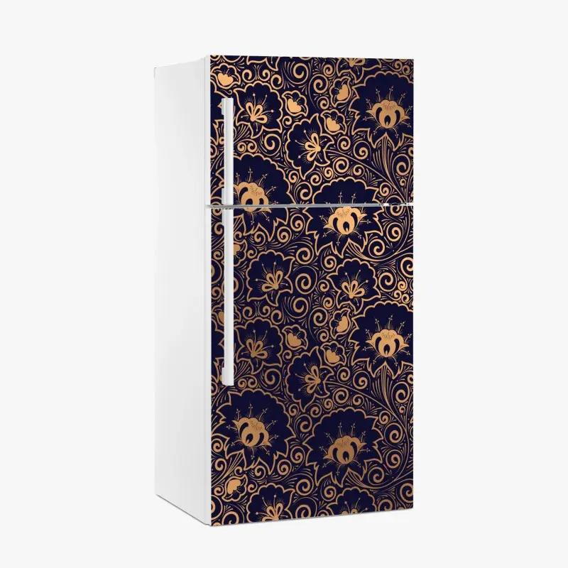 Kühlschrankaufkleber luxuriöses goldenes blumenmuster auf dunklem hintergrund