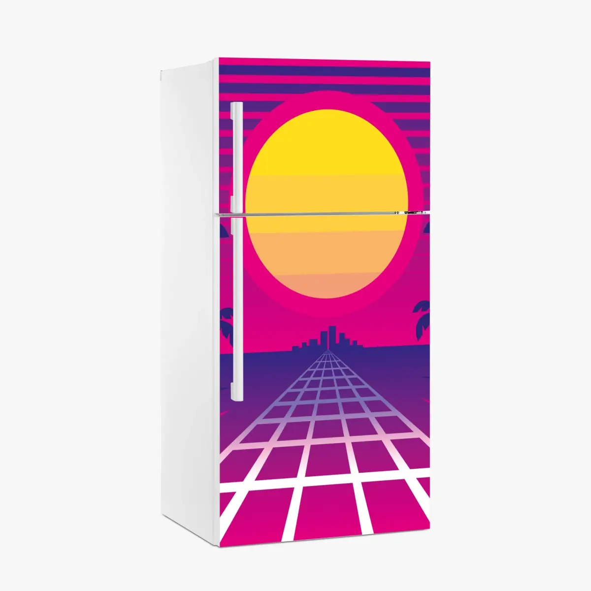 Kühlschrankaufkleber neon sonnenuntergang skyline – Pixers®