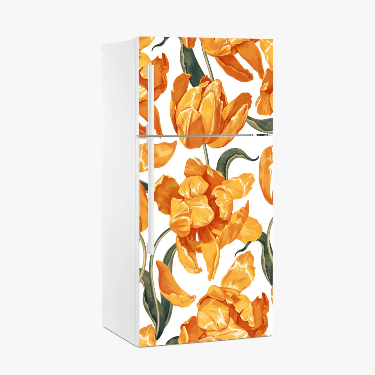 Kühlschrankaufkleber muster mit lebhaften orangen tulpen – Pixers®