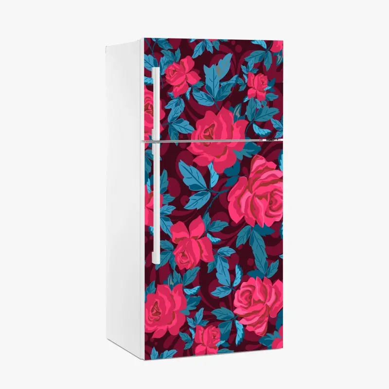 Kühlschrankaufkleber vintage rosenmuster in rosa und türkis