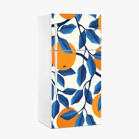Kühlschrankaufkleber kräftiges zitrusmuster in orange und blau – Pixers®