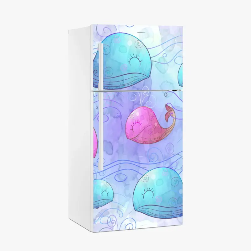 Kühlschrankaufkleber aquarellwale im pastellmuster fürs kinderzimmer