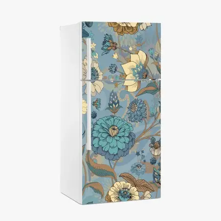 Kühlschrankaufkleber vintage-blumenmuster in gedämpften blau- und beigetönen – Pixers®