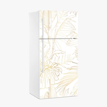 Kühlschrankaufkleber goldene tropische blätter line art – Pixers®