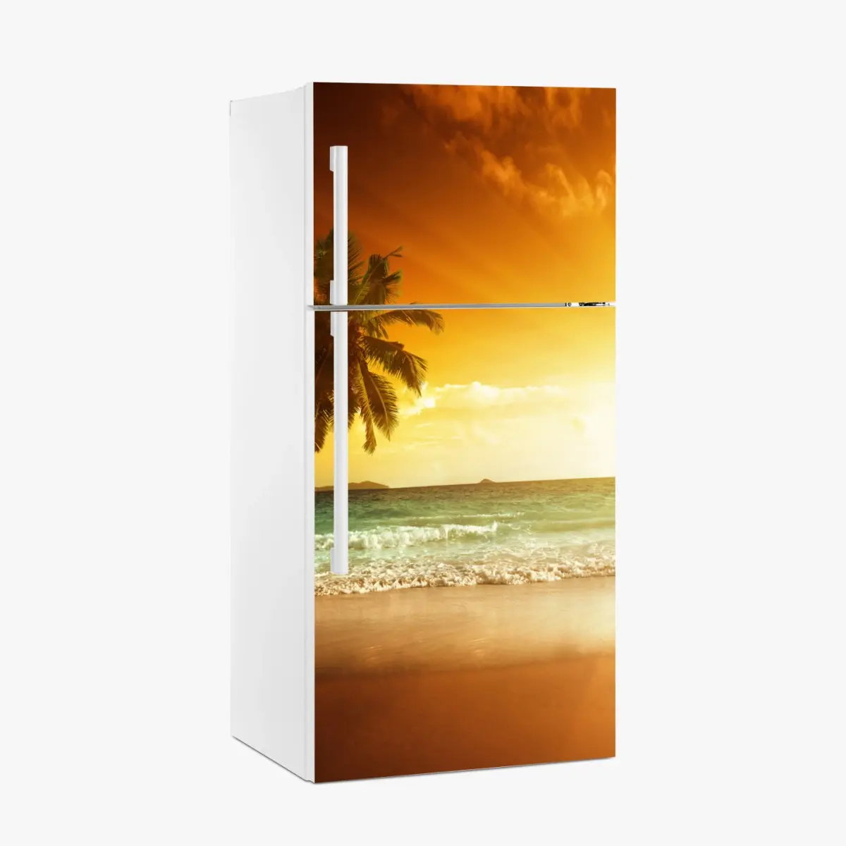 Kühlschrankaufkleber tropischer sonnenuntergang am strand – Pixers®