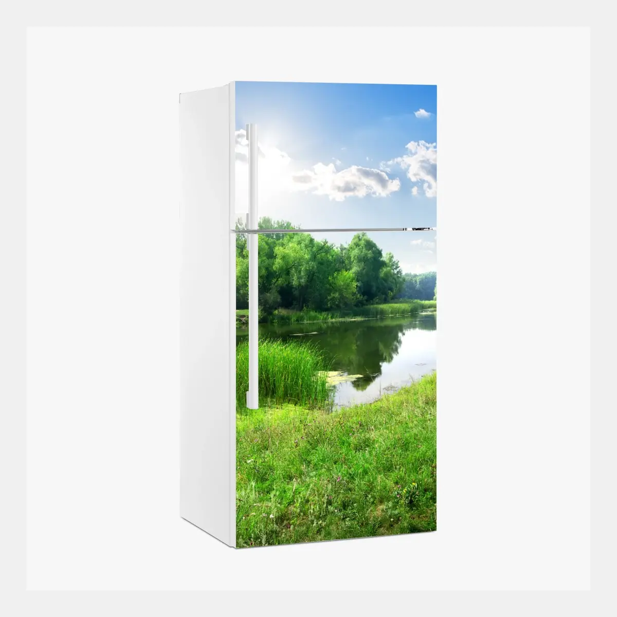 Kühlschrankaufkleber sonnige wiese am fluss – Pixers®