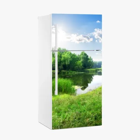 Kühlschrankaufkleber sonnige wiese am fluss – Pixers®