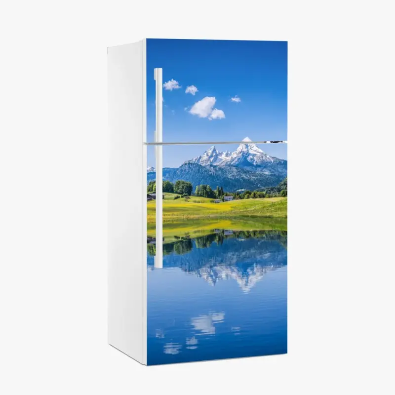 Kühlschrankaufkleber alpine spiegelung: ruhige berglandschaft