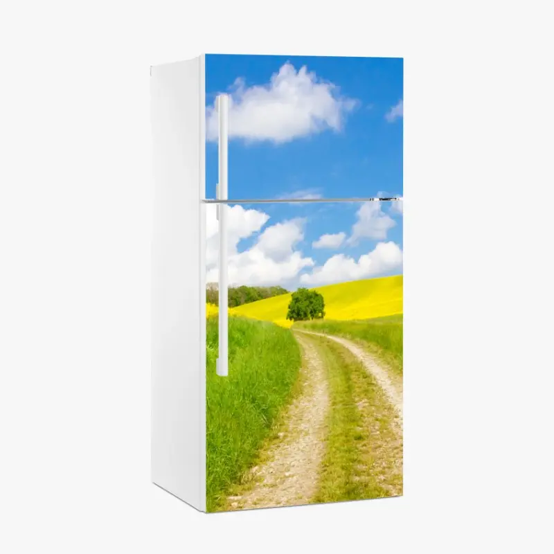 Kühlschrankaufkleber sonniger landeweg durch gelbe felder