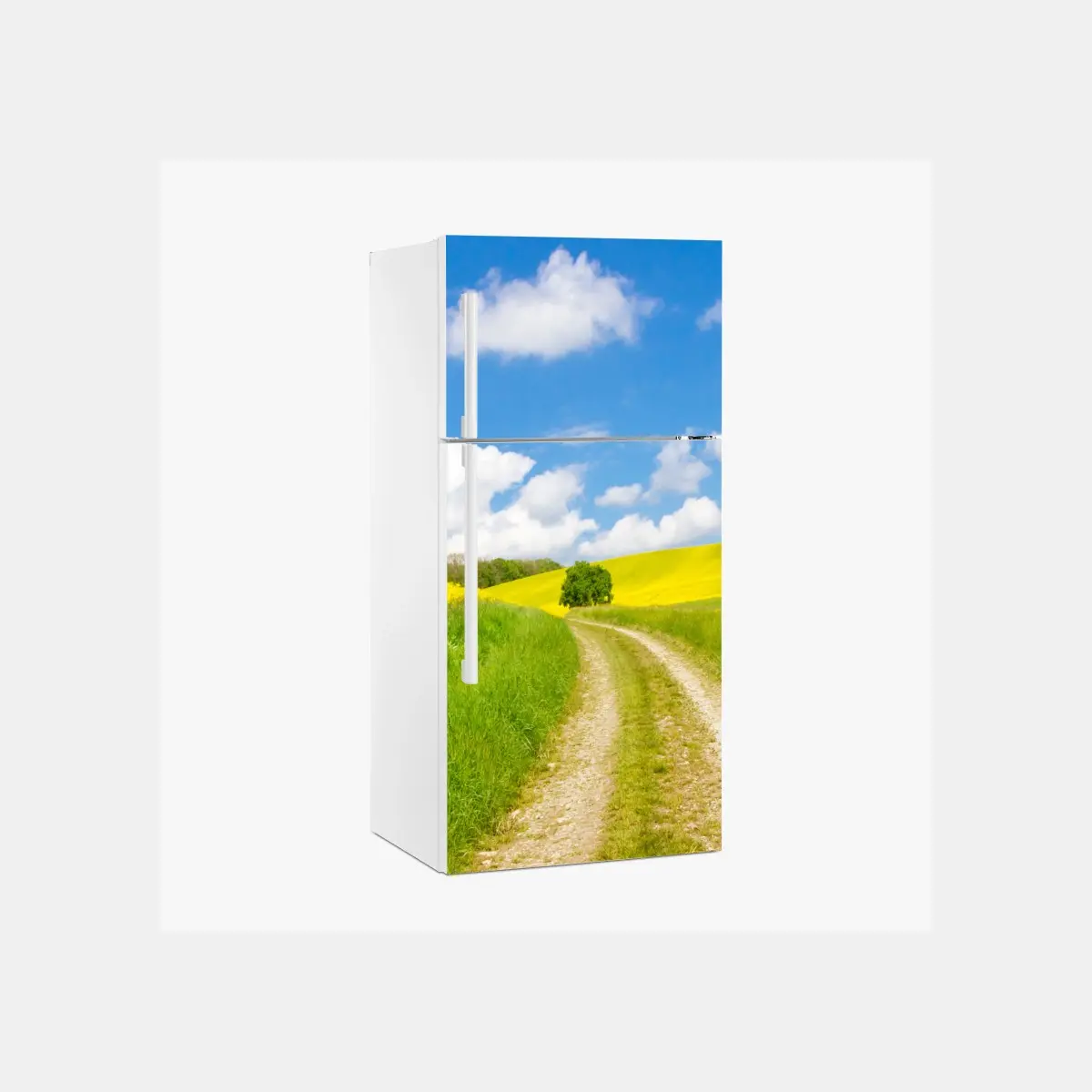 Kühlschrankaufkleber sonniger landeweg durch gelbe felder – Pixers®