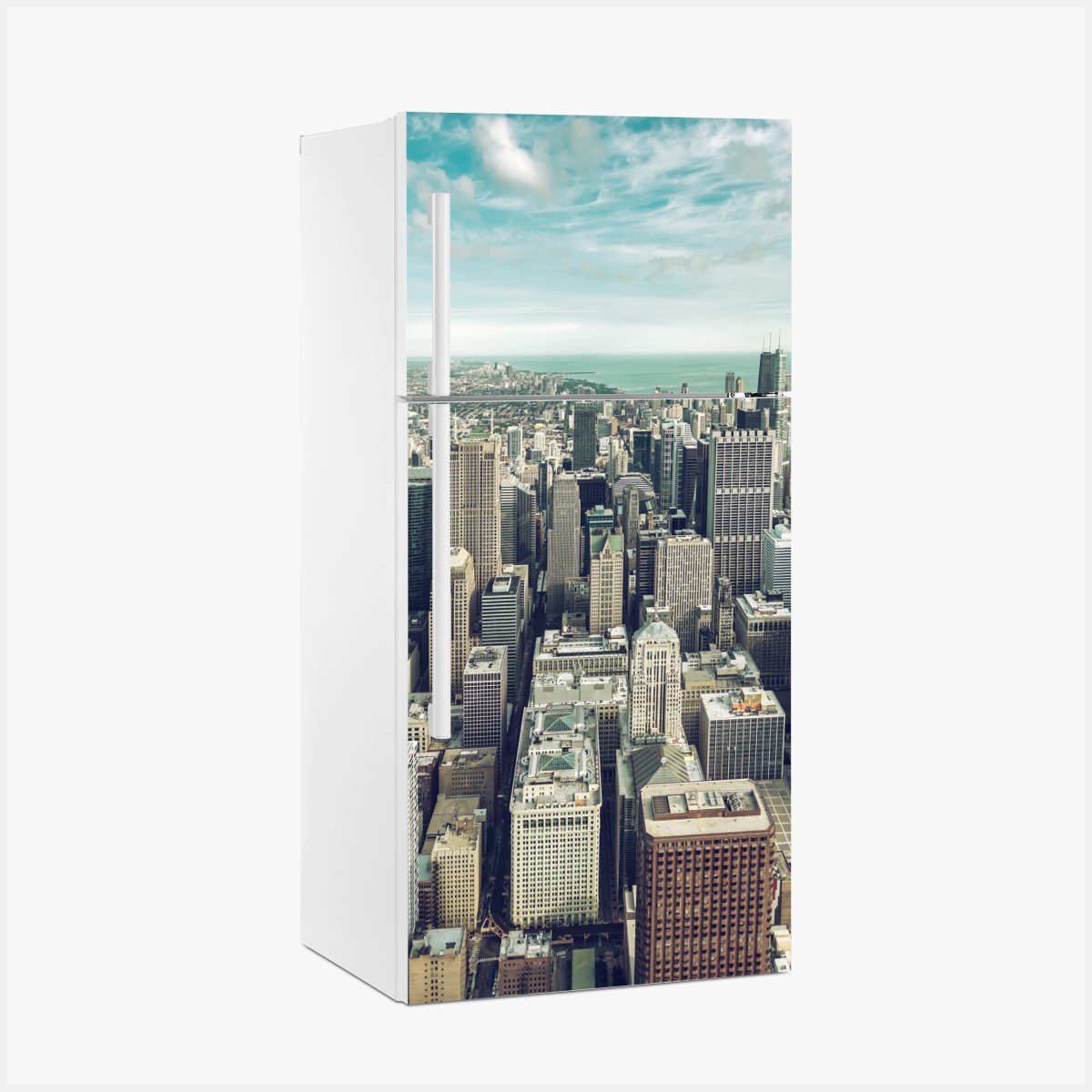 Kühlschrankaufkleber Chicago luftaufnahme skyline in türkis vintage-tönen – Pixers®
