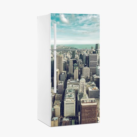 Kühlschrankaufkleber Chicago luftaufnahme skyline in türkis vintage-tönen – Pixers®