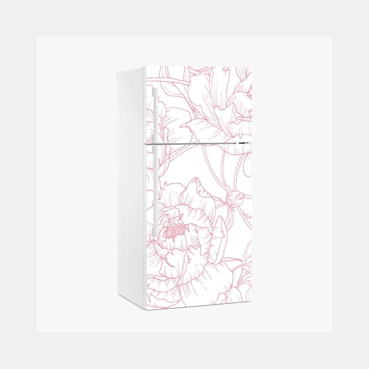 Kühlschrankaufkleber zartes rosa paeonien-line-art-muster – Pixers®
